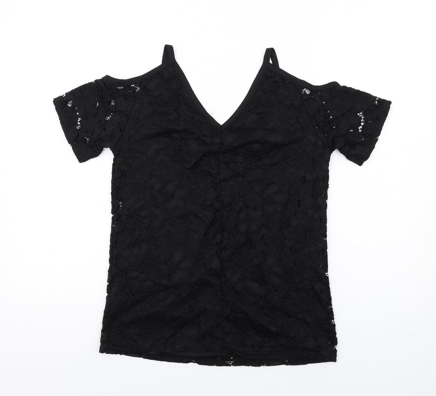 Very Womens Black Polyamide Basic T-Shirt Size 10 V-Neck - Cold Shoulder