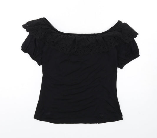 Very Womens Black Viscose Basic T-Shirt Size 12 Off the Shoulder
