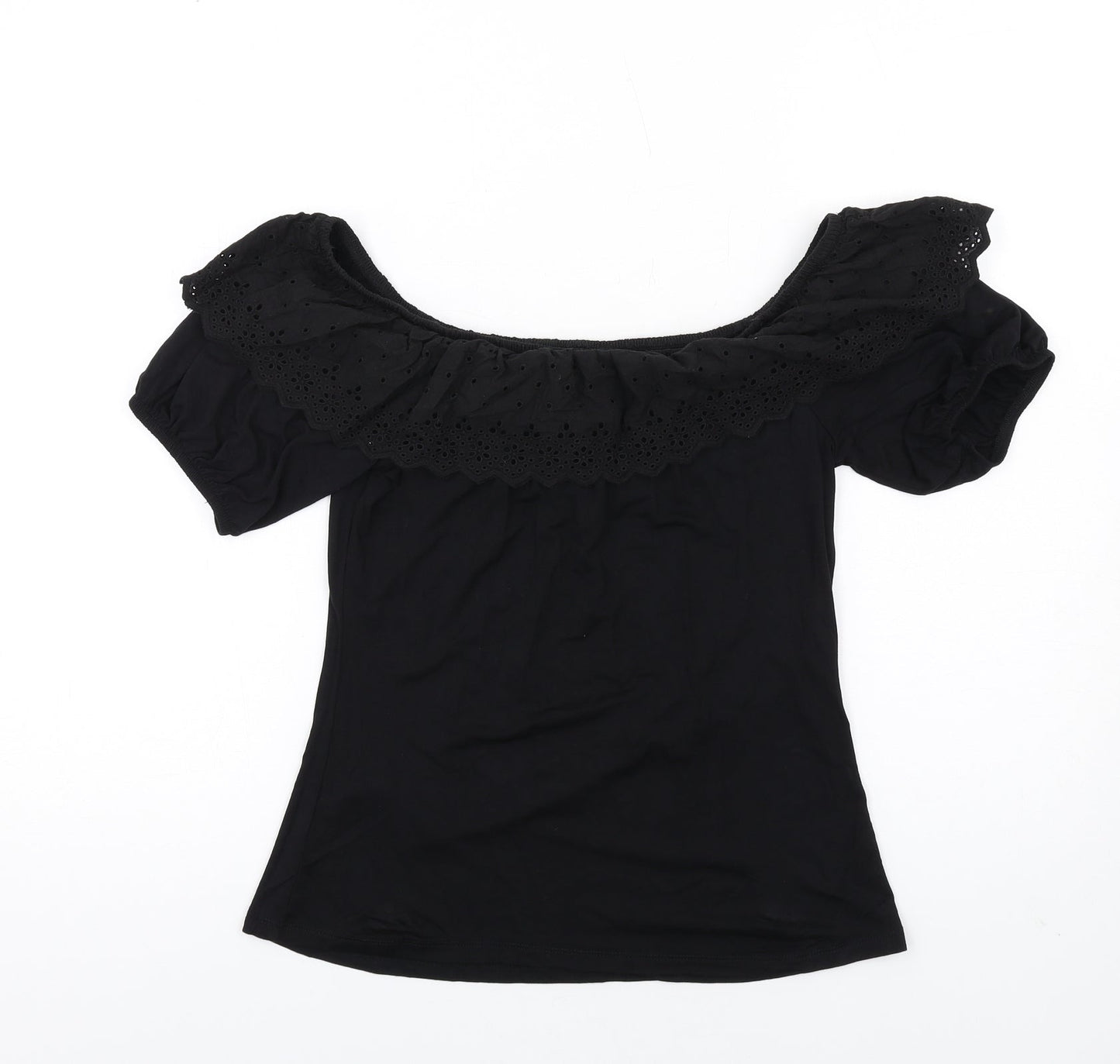 Very Womens Black Viscose Basic T-Shirt Size 12 Off the Shoulder