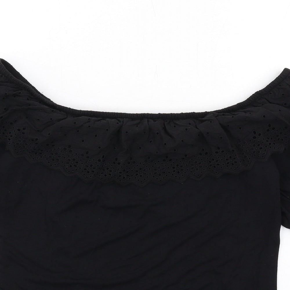 Very Womens Black Viscose Basic T-Shirt Size 12 Off the Shoulder