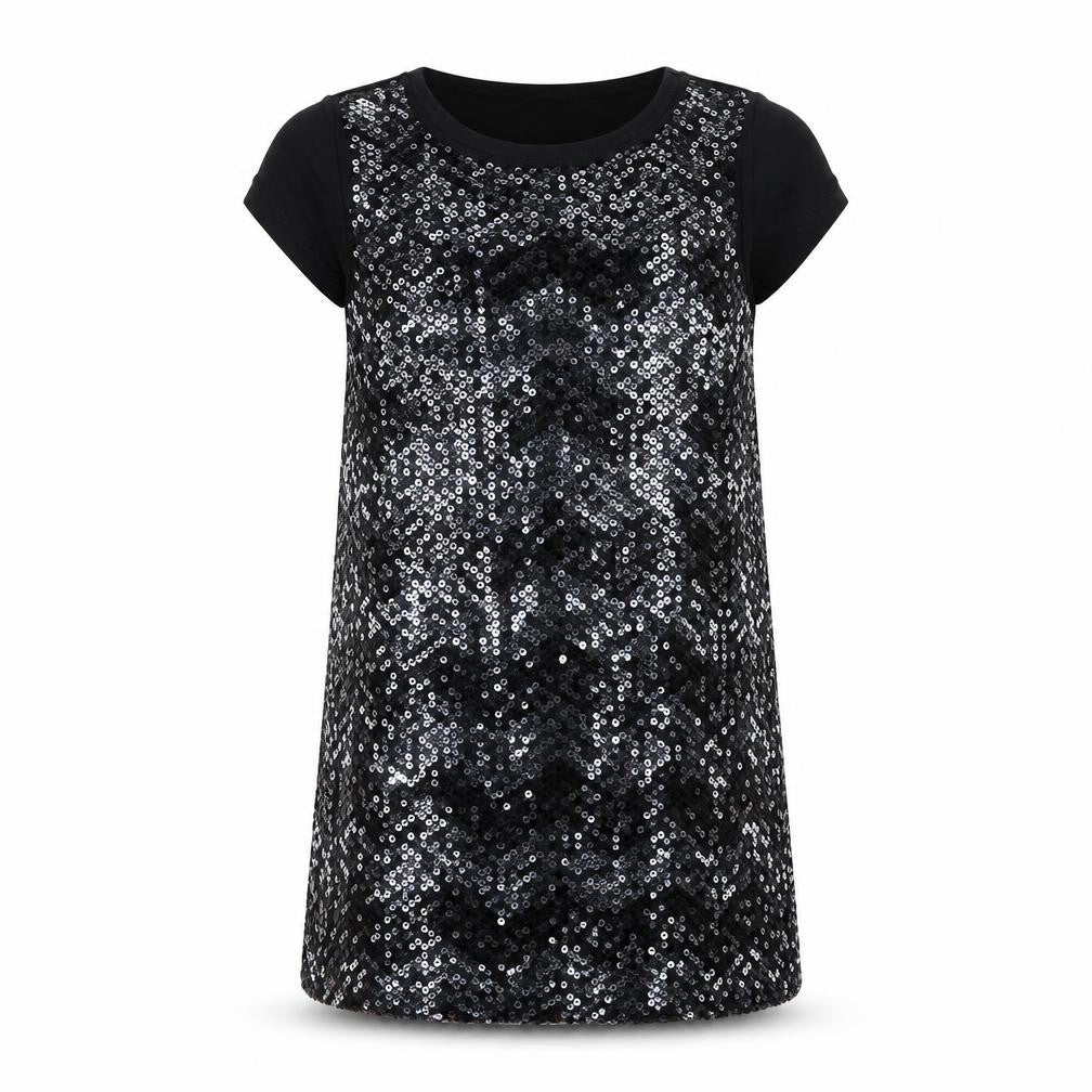 Marks & Spencer Girls Black Vinyl A-Line Size 8-9 Years Round Neck Pullover - Sequins