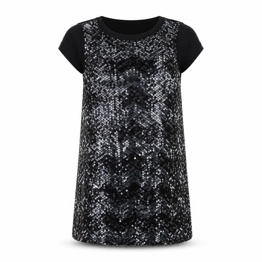 Marks & Spencer Girls Black Vinyl A-Line Size 8-9 Years Round Neck Pullover - Sequins