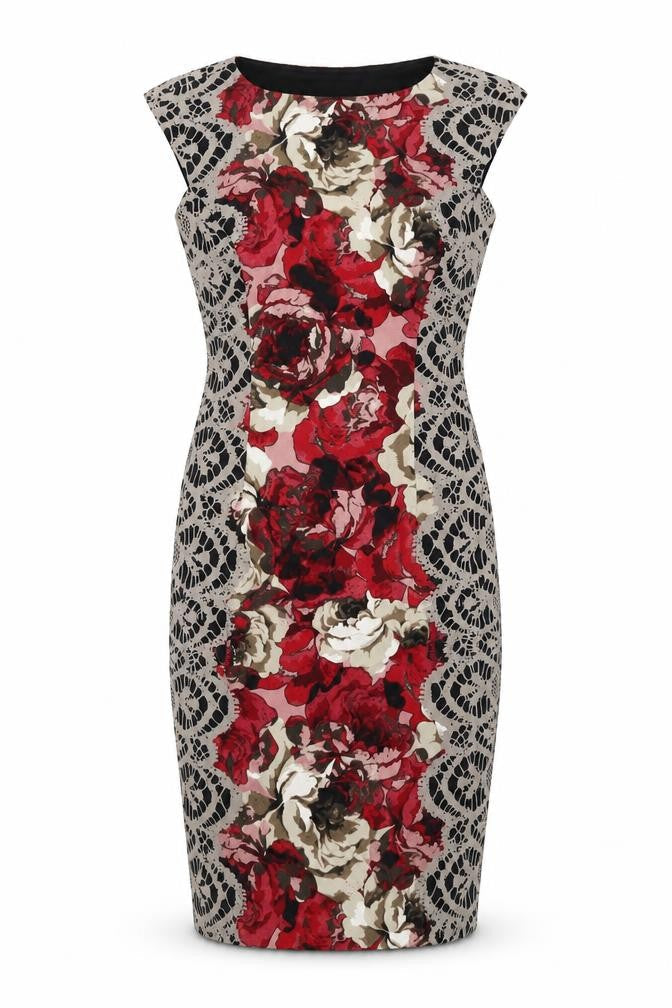 London Times Womens Multicoloured Geometric Polyester Pencil Dress Size 8 Boat Neck Zip
