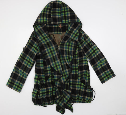 Jolie Moi Womens Green Plaid Jacket Size 10 Zip - Hooded