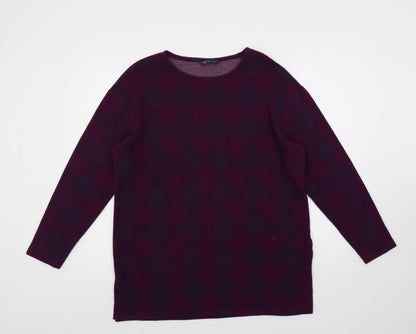 Marks & Spencer Womens Purple Check Polyester Basic Blouse Size 16 Round Neck
