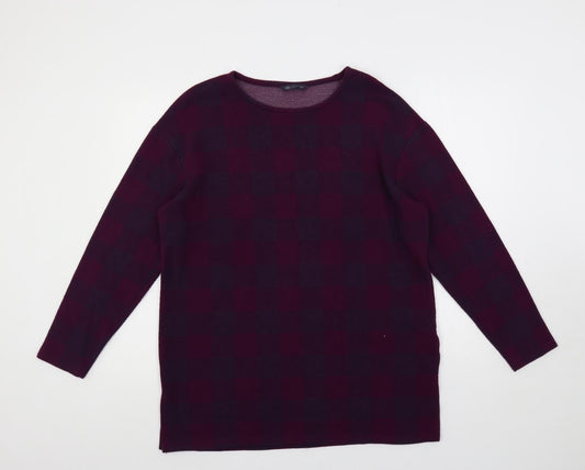 Marks and Spencer Womens Purple Check Polyester Basic Blouse Size 16 Round Neck