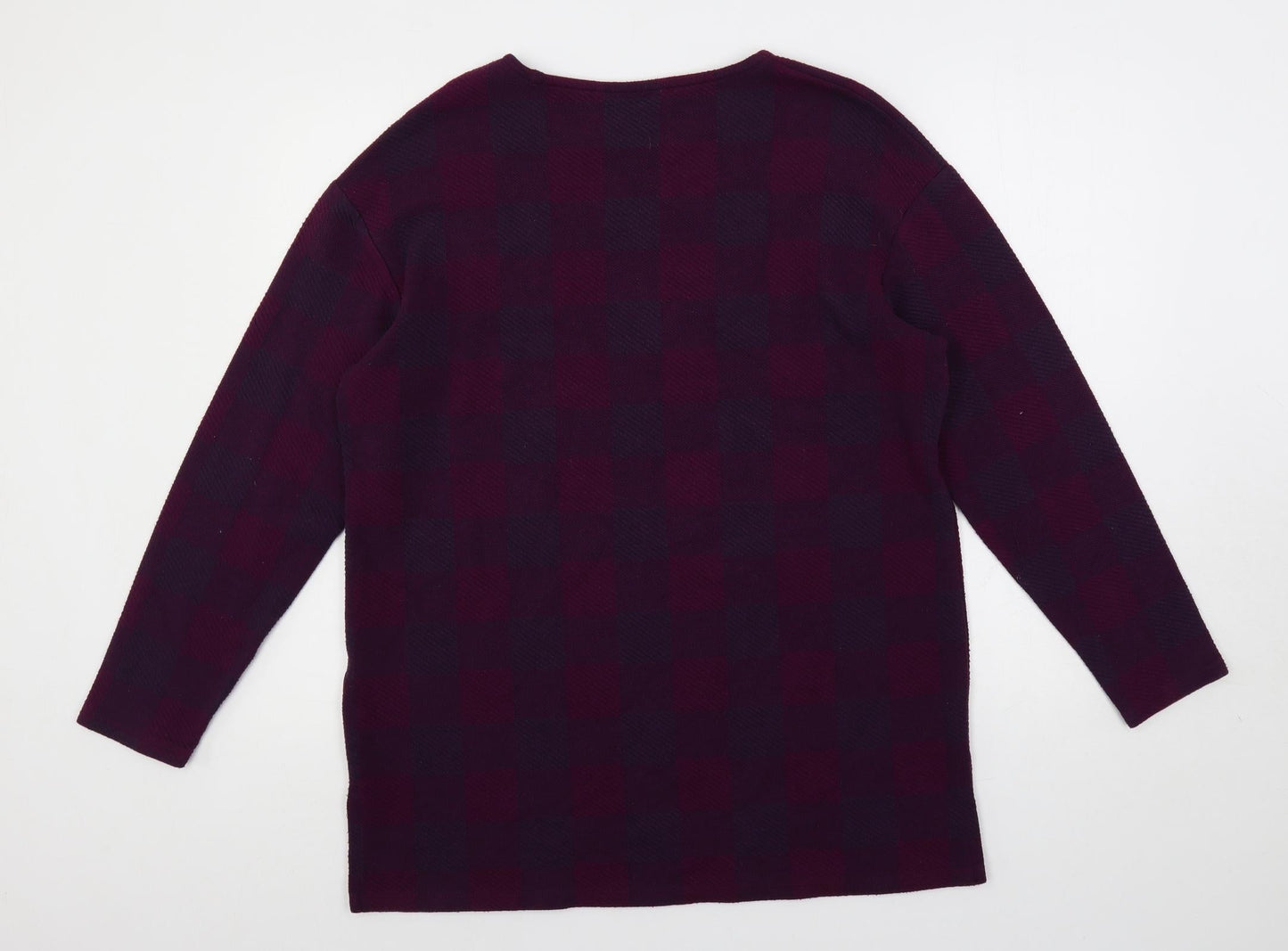 Marks and Spencer Womens Purple Check Polyester Basic Blouse Size 16 Round Neck