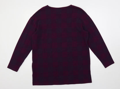 Marks & Spencer Womens Purple Check Polyester Basic Blouse Size 16 Round Neck