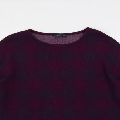 Marks & Spencer Womens Purple Check Polyester Basic Blouse Size 16 Round Neck