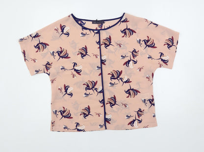 Marks & Spencer Womens Pink Floral Polyester Basic Blouse Size 10 Round Neck