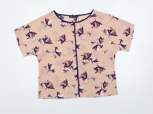 Marks and Spencer Womens Pink Floral Polyester Basic Blouse Size 10 Round Neck