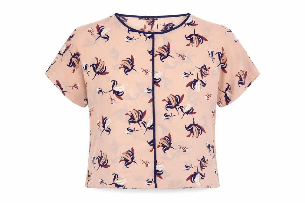 Marks & Spencer Womens Pink Floral Polyester Basic Blouse Size 10 Round Neck