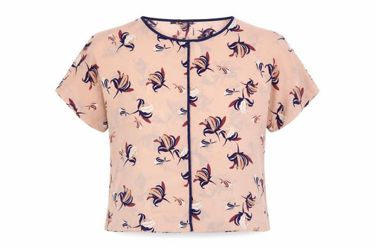 Marks and Spencer Womens Pink Floral Polyester Basic Blouse Size 10 Round Neck