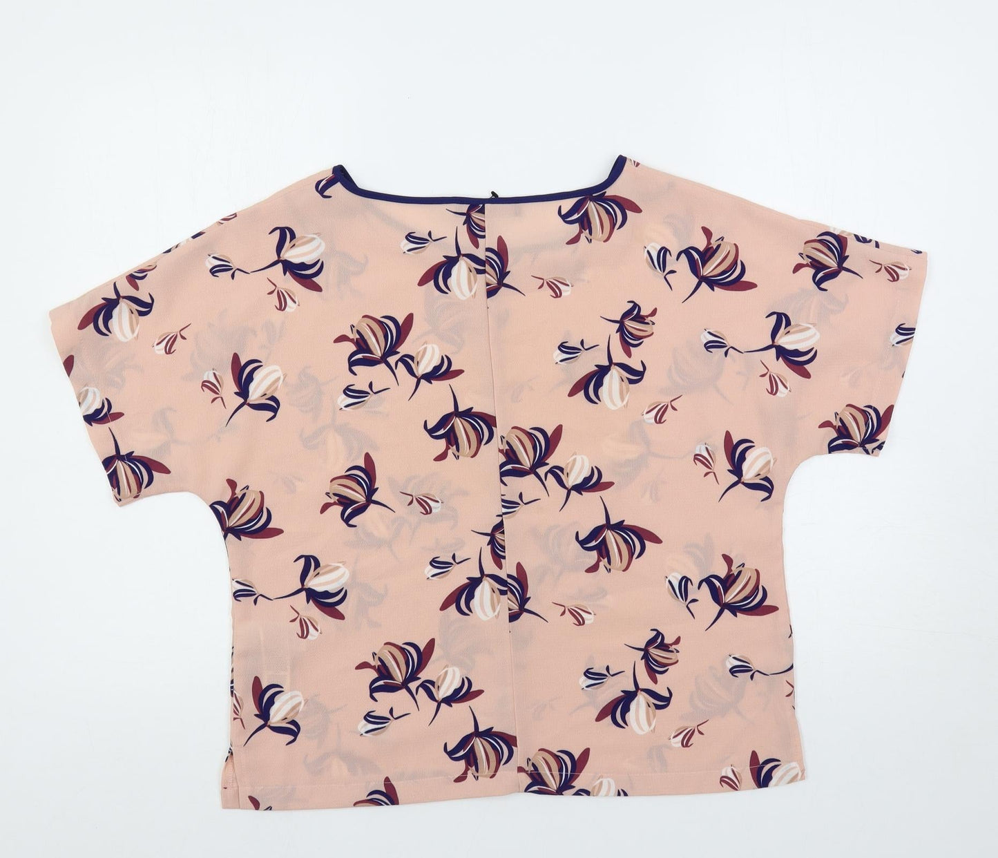 Marks and Spencer Womens Pink Floral Polyester Basic Blouse Size 10 Round Neck