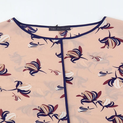 Marks & Spencer Womens Pink Floral Polyester Basic Blouse Size 10 Round Neck