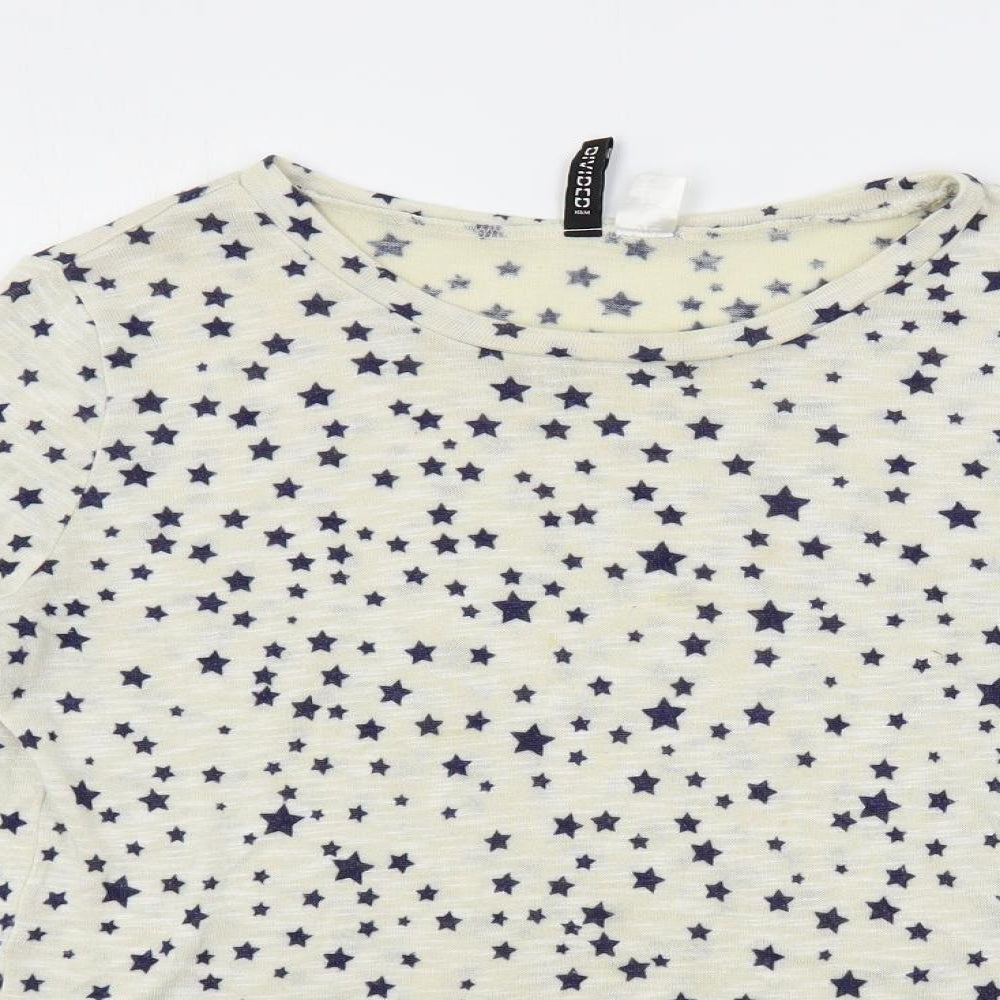 H&M Womens Ivory Boat Neck Geometric Polyester Pullover Jumper Size S - Star Print