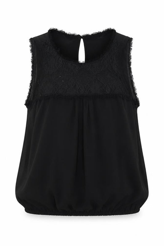 River Island Womens Black Polyester Basic Blouse Size 12 Round Neck - Lace Detail