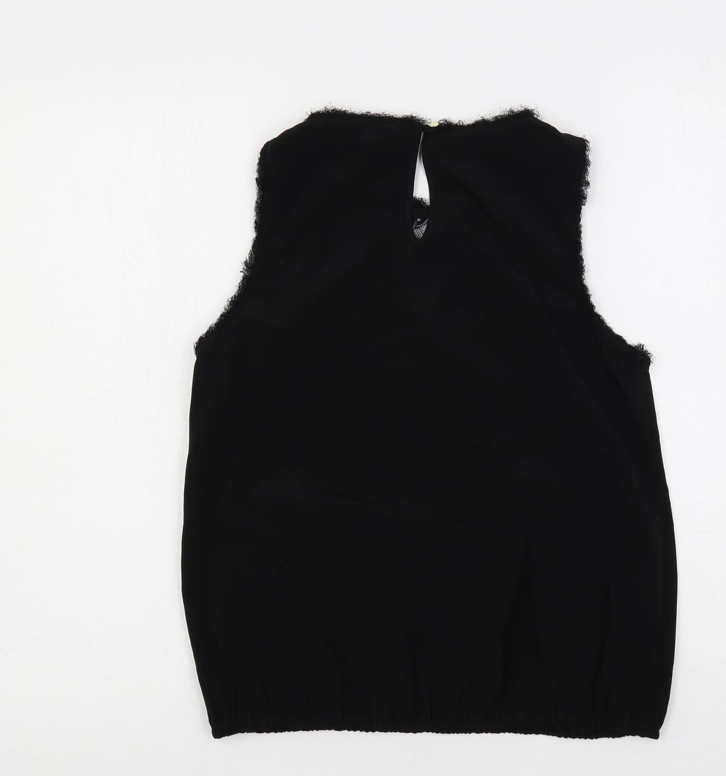 River Island Womens Black Polyester Basic Blouse Size 12 Round Neck - Lace Detail