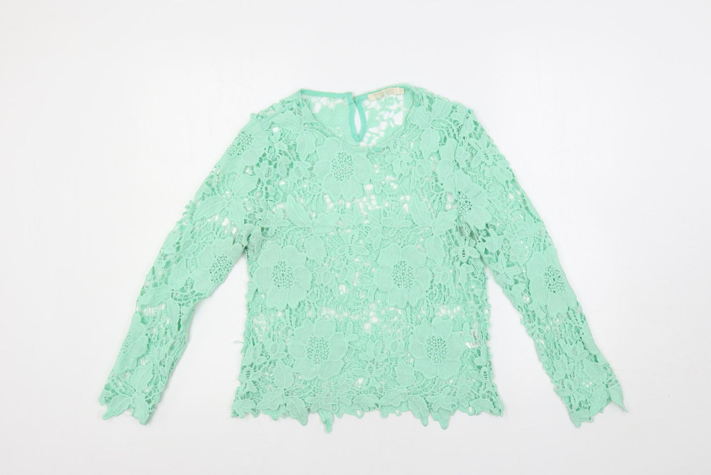 Vera & Lucy Womens Green Polyester Basic Blouse Size S Round Neck - Sheer