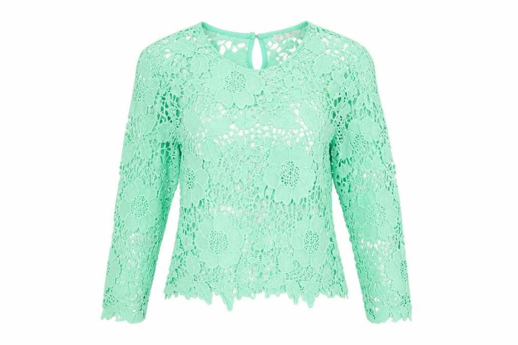 Vera & Lucy Womens Green Polyester Basic Blouse Size S Round Neck - Sheer