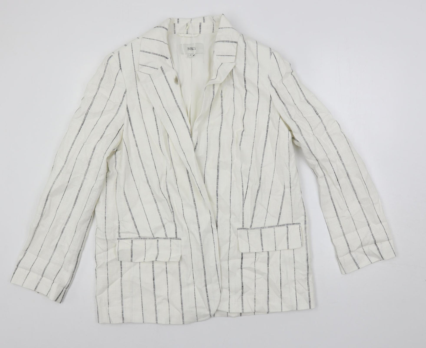 Marks and Spencer Womens White Striped Jacket Blazer Size 12 - Open