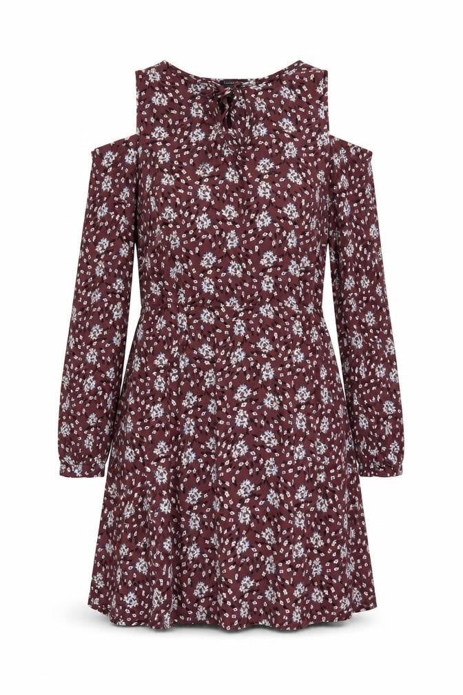 Marks & Spencer Womens Purple Floral Viscose A-Line Size 14 V-Neck Pullover - Cold Shoulder
