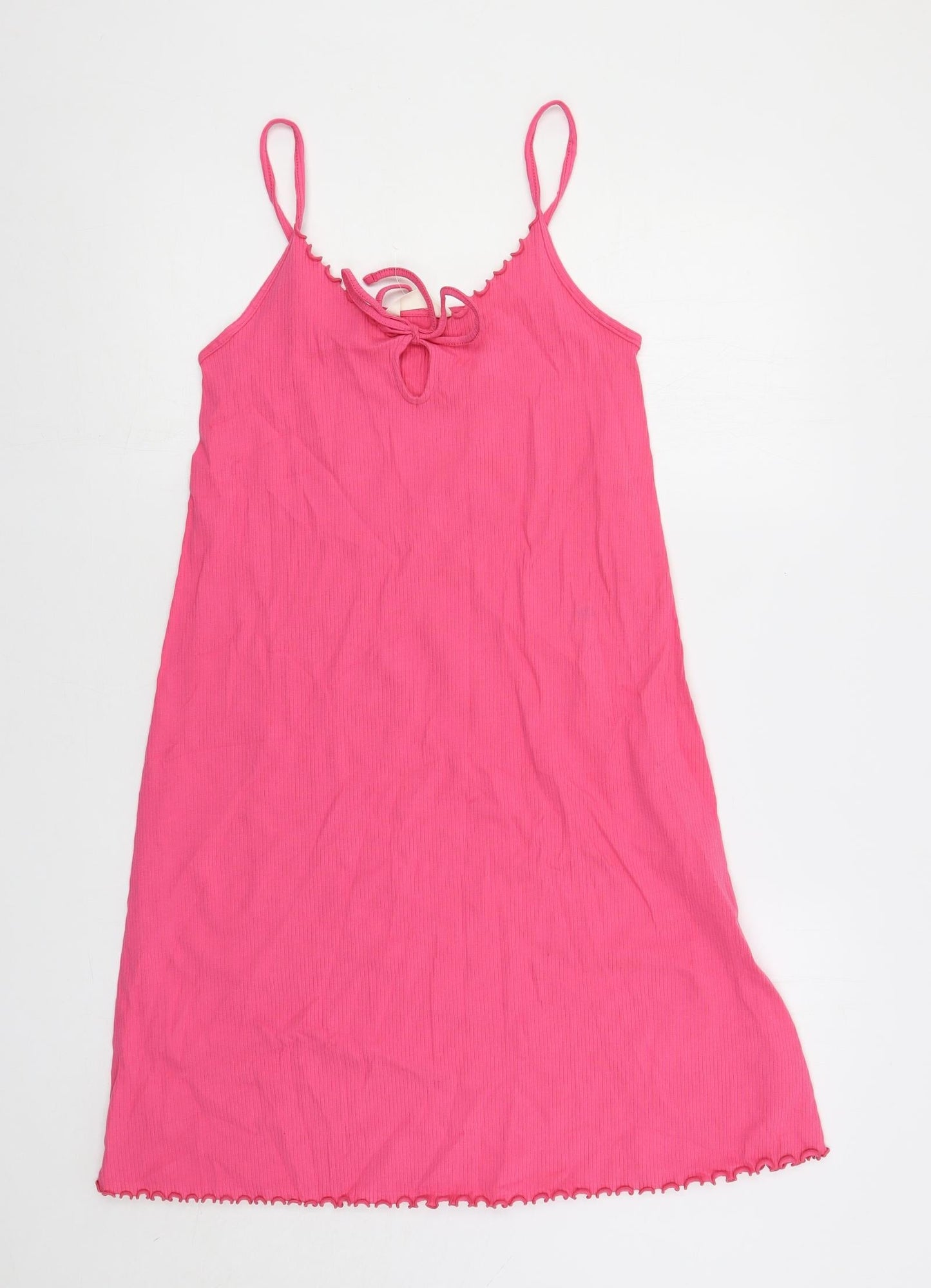 Marks and Spencer Womens Pink Cotton Slip Dress Size M Scoop Neck Pullover - Ribbed