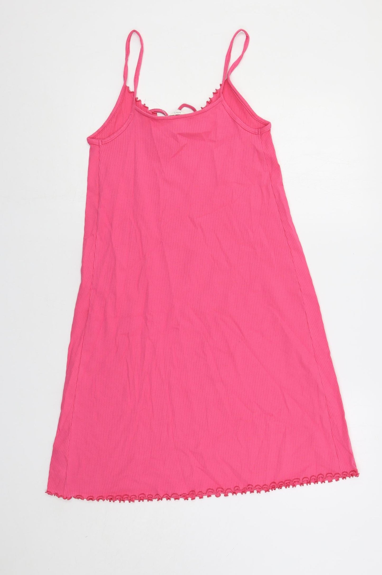 Marks and Spencer Womens Pink Cotton Slip Dress Size M Scoop Neck Pullover - Ribbed