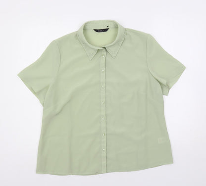 Bonmarché Womens Green Polyester Basic Button-Up Size 18 Collared - Embroidered