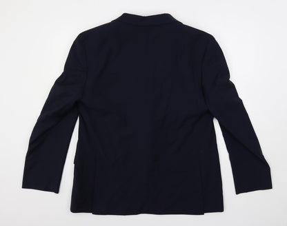 Back view of Autograph men’s blue wool jacket suit jacket, size 44, regular