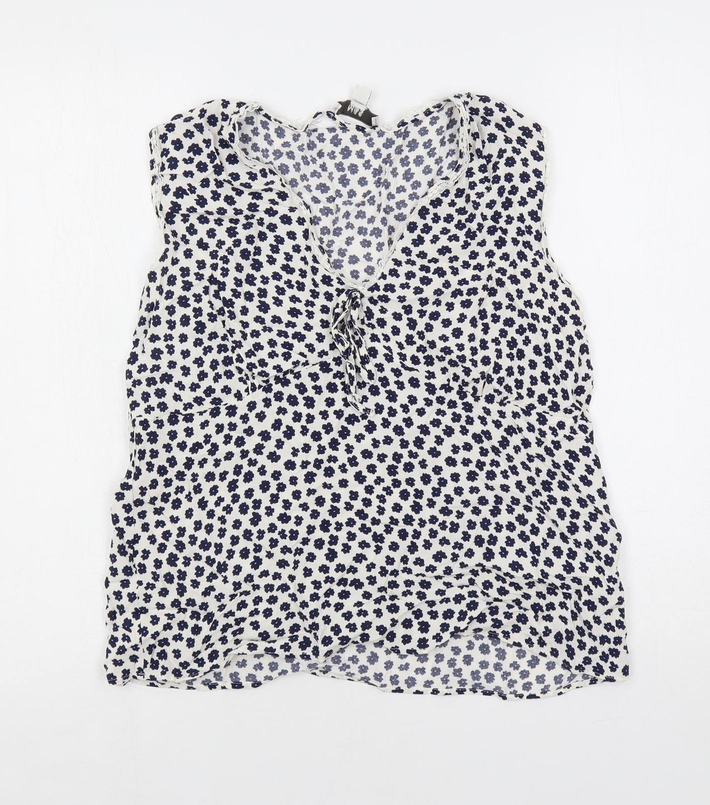 Marks and Spencer Womens Ivory Floral Viscose Basic Blouse Size 12 V-Neck