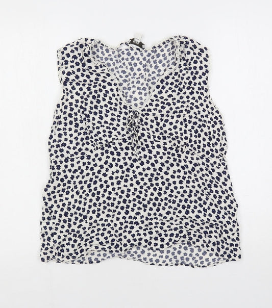 Marks and Spencer Womens Ivory Floral Viscose Basic Blouse Size 12 V-Neck
