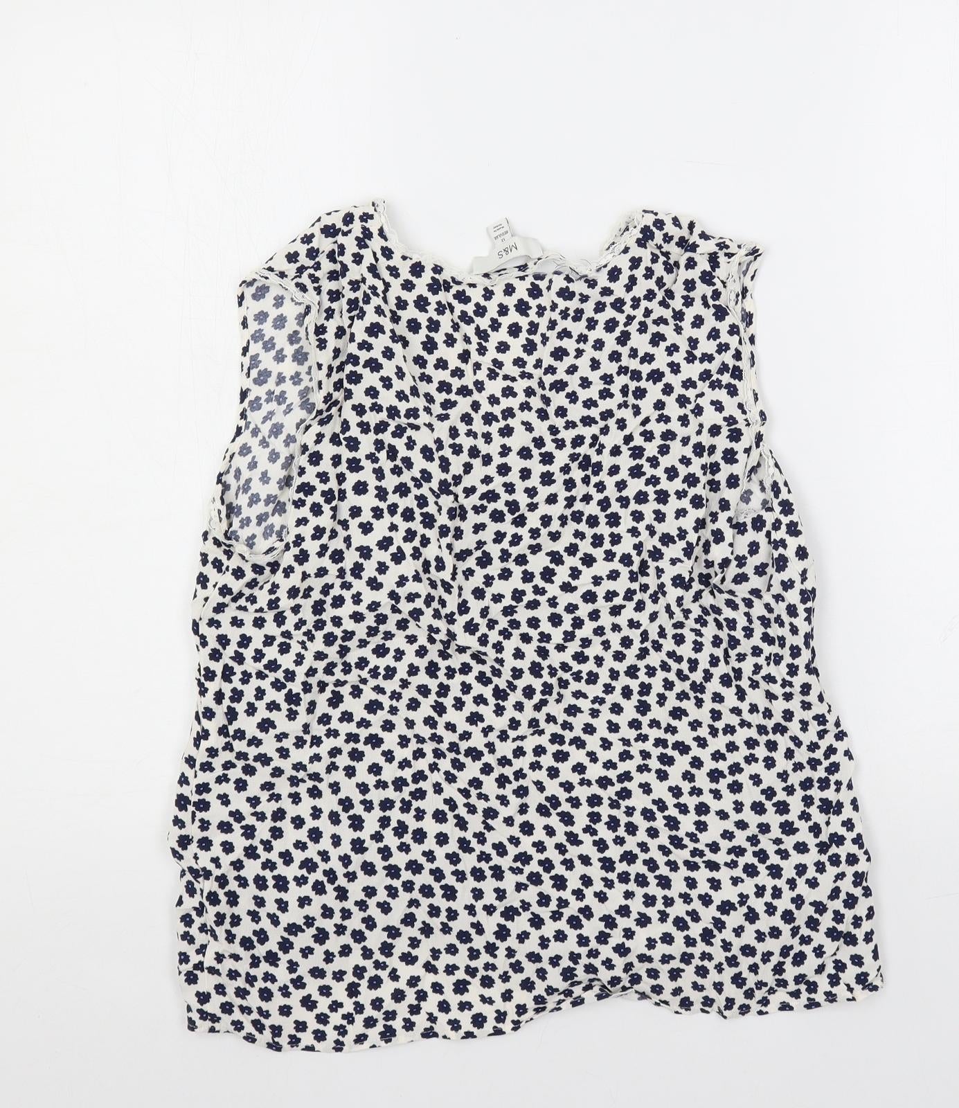 Marks and Spencer Womens Ivory Floral Viscose Basic Blouse Size 12 V-Neck