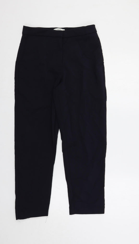 Marks and Spencer Womens Blue Cotton Dress Pants Trousers Size 10 L26 in Regular Zip