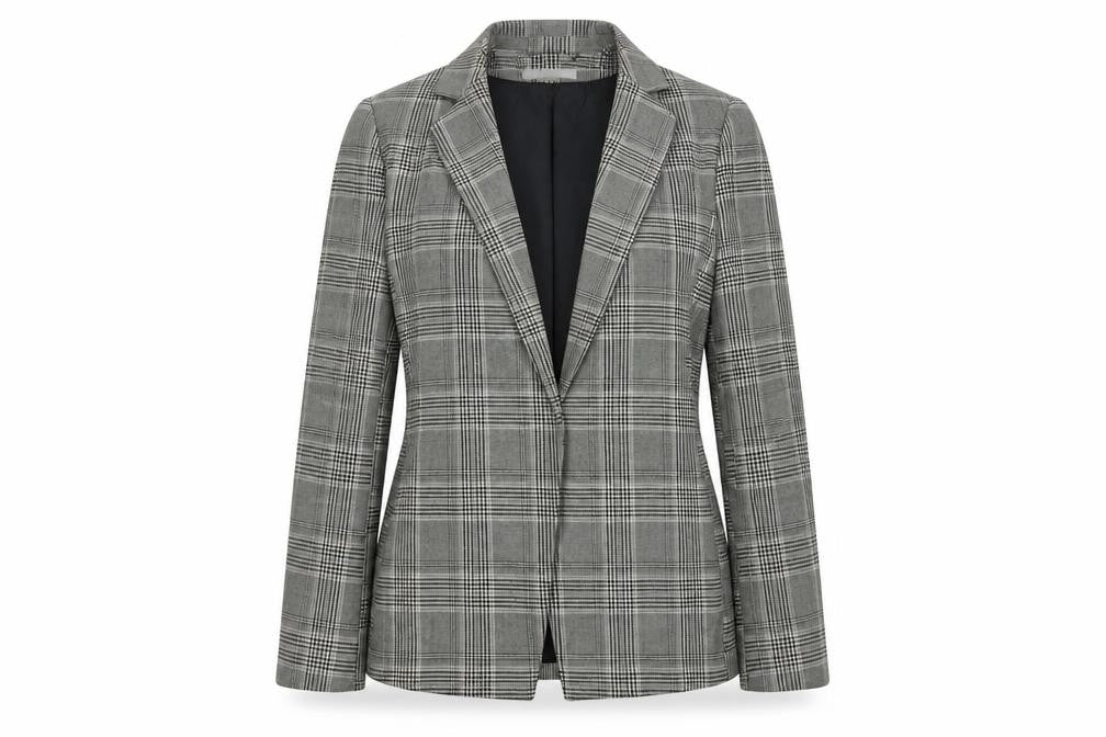 H&M Womens Grey Plaid Jacket Blazer Size 8