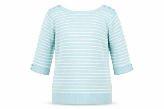Damart Womens Green Boat Neck Striped Acrylic Pullover Jumper Size 10 - Size 10-12