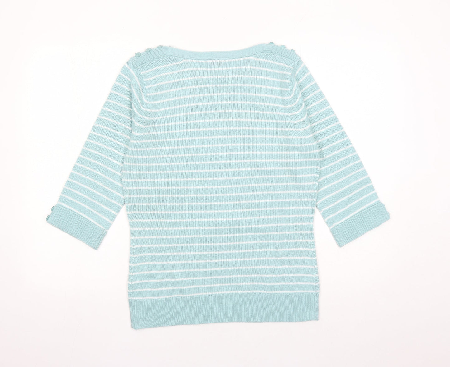 Damart Womens Green Boat Neck Striped Acrylic Pullover Jumper Size 10 - Size 10-12