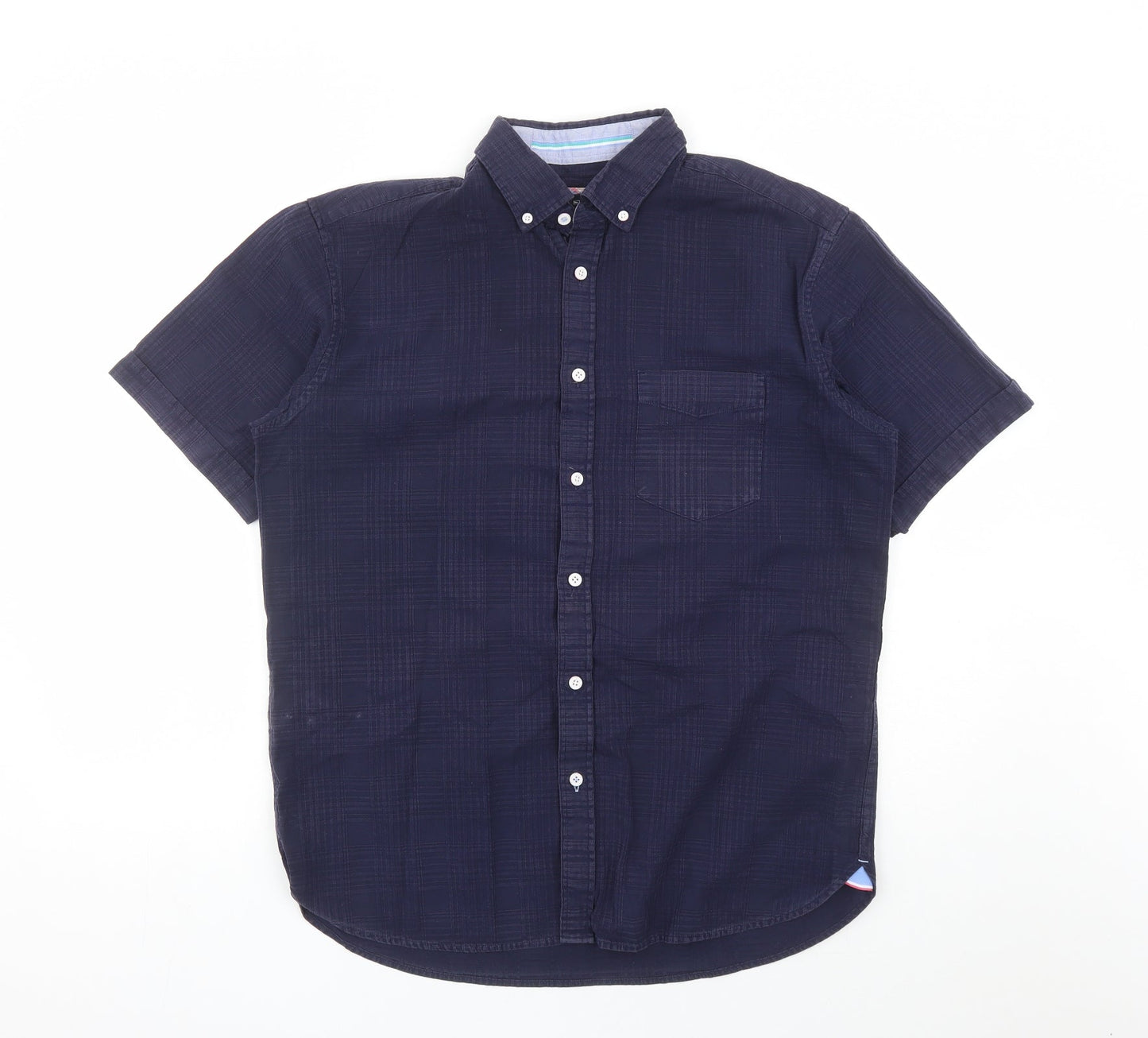 Blue Harbour Mens Blue Check Cotton Button-Up Size M Collared Button