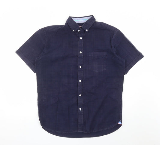Blue Harbour Mens Blue Check Cotton Button-Up Size M Collared Button