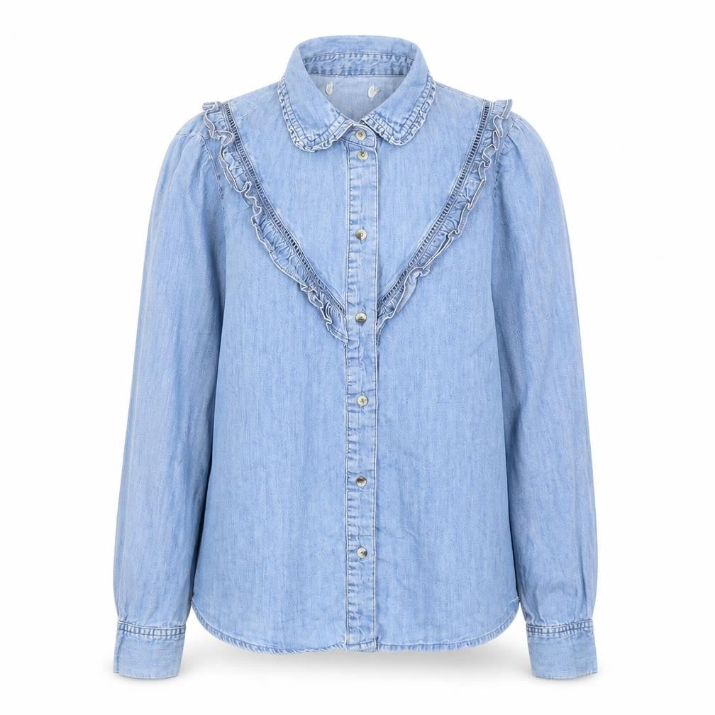 Red Herring Womens Blue Cotton Basic Button-Up Size 12 Collared - Ruffles