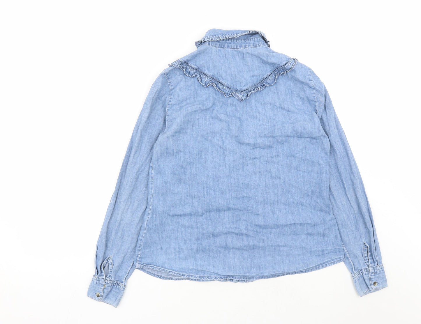 Red Herring Womens Blue Cotton Basic Button-Up Size 12 Collared - Ruffles
