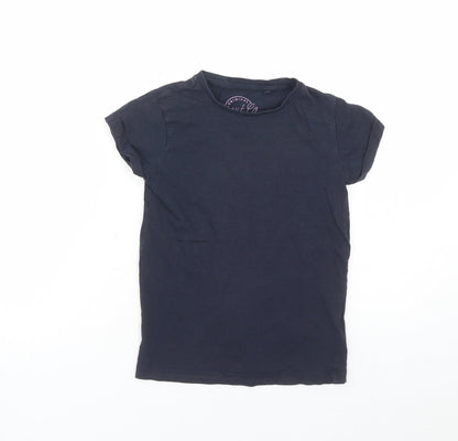 Additional front view of Next girls’ blue cotton basic t-shirt, size 7, years round neck pullover