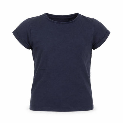 Front view of Next girls’ blue cotton basic t-shirt, size 7, years round neck pullover