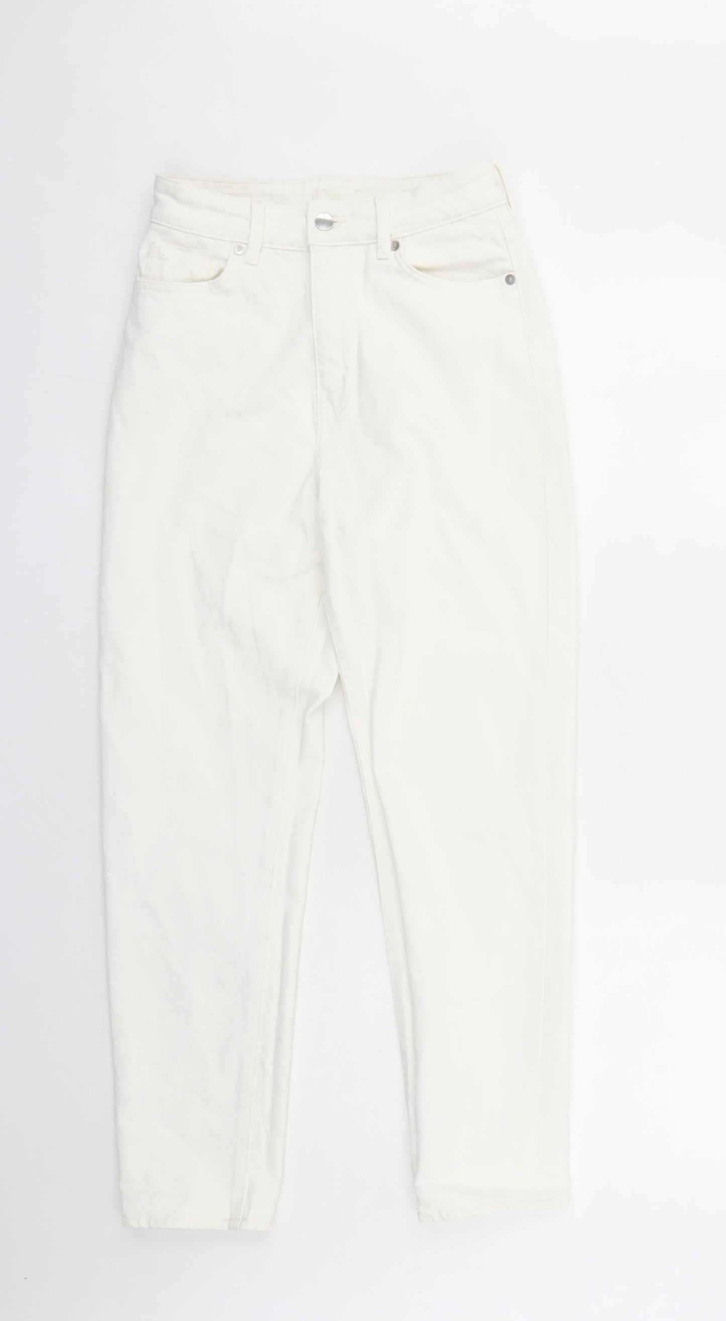 H&M Womens White Cotton Straight Jeans Size 10 L27 in Regular Zip
