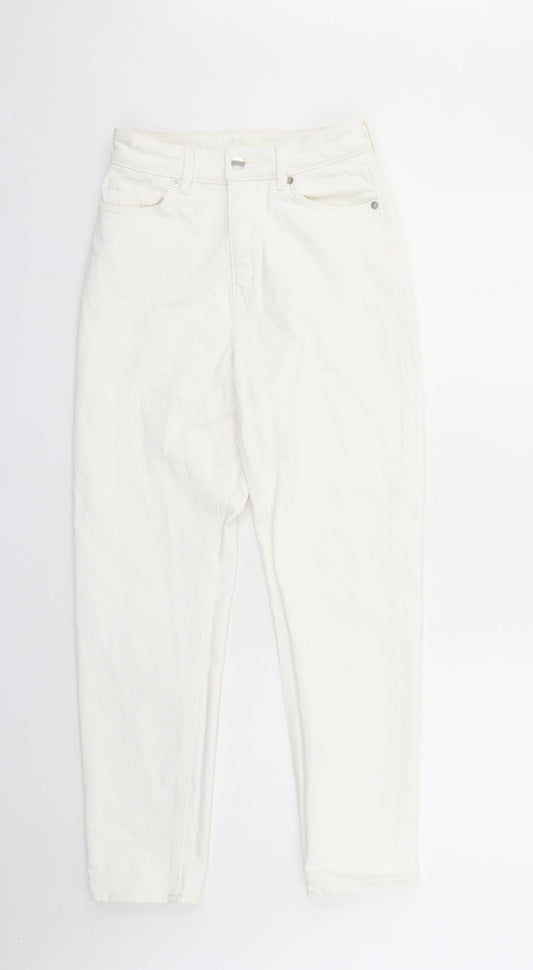 H&M Womens White Cotton Straight Jeans Size 10 L27 in Regular Zip