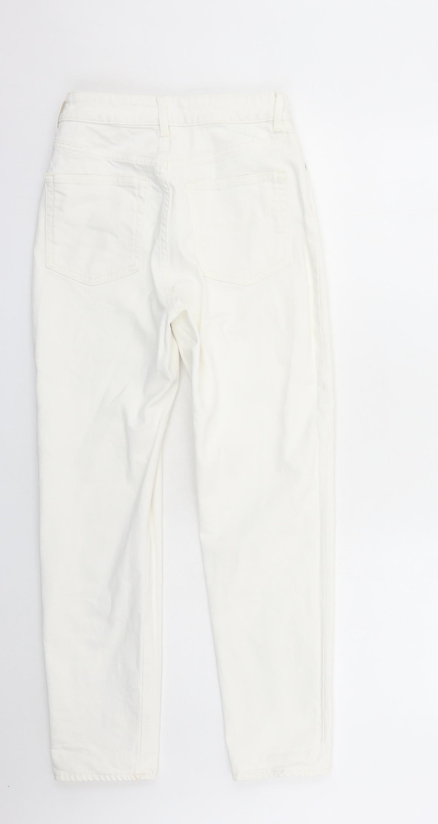 H&M Womens White Cotton Straight Jeans Size 10 L27 in Regular Zip