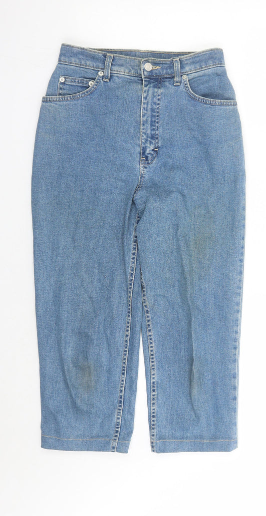 St Michael Womens Blue Cotton Cropped Jeans Size 8 L20 in Regular Zip - Vintage