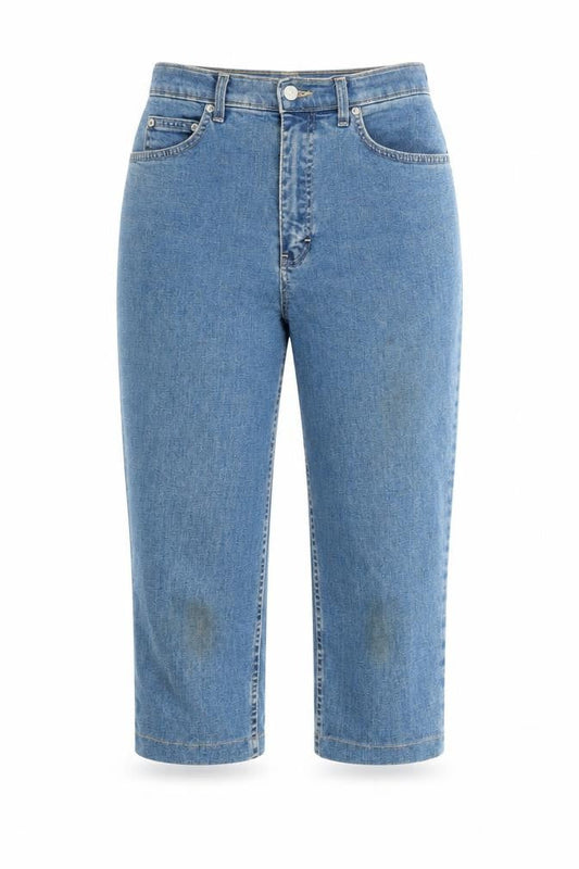 St Michael Womens Blue Cotton Cropped Jeans Size 8 L20 in Regular Zip - Vintage