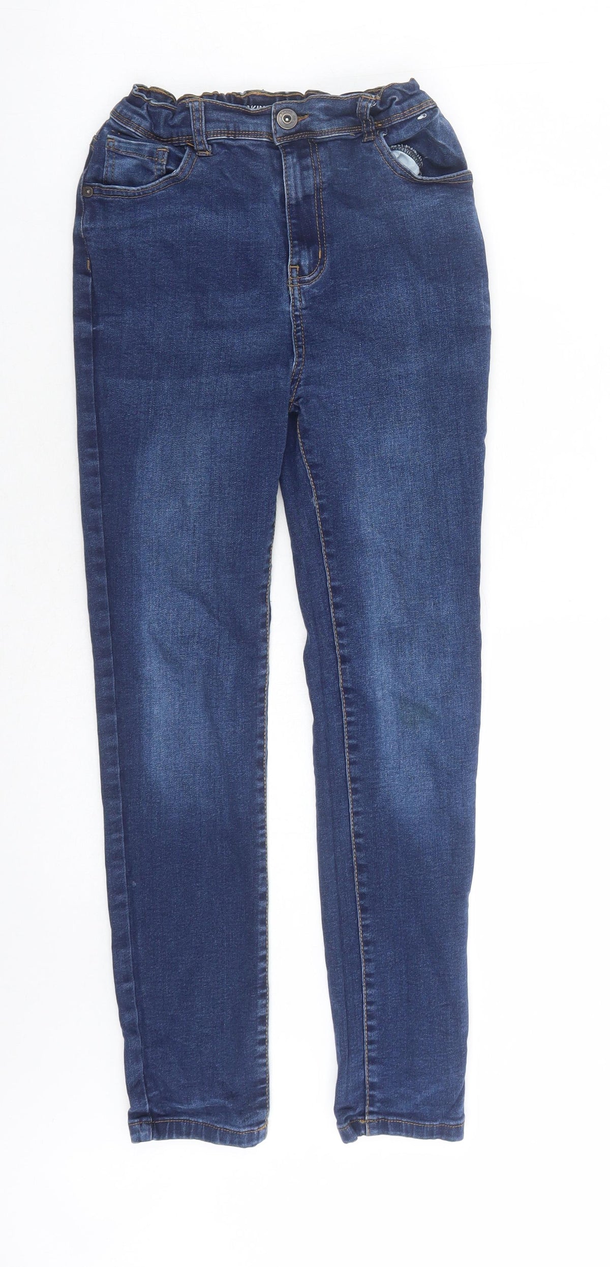 Additional front view of Denim & Co. girls’ blue cotton skinny jeans, size 12-13, years regular zip - elasticated waist