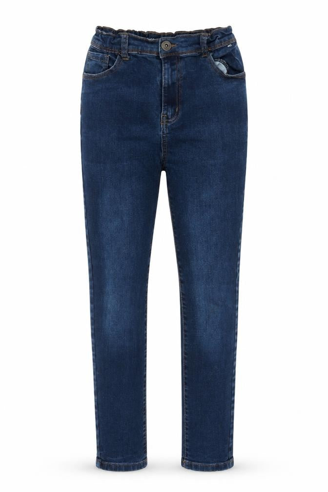 Front view of Denim & Co. girls’ blue cotton skinny jeans, size 12-13, years, 25-inch leg regular zip - elasticated waist